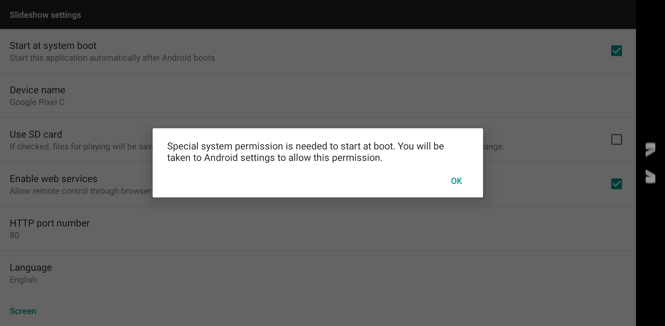 Dialog on devices where "Appear on top" permission is needed
