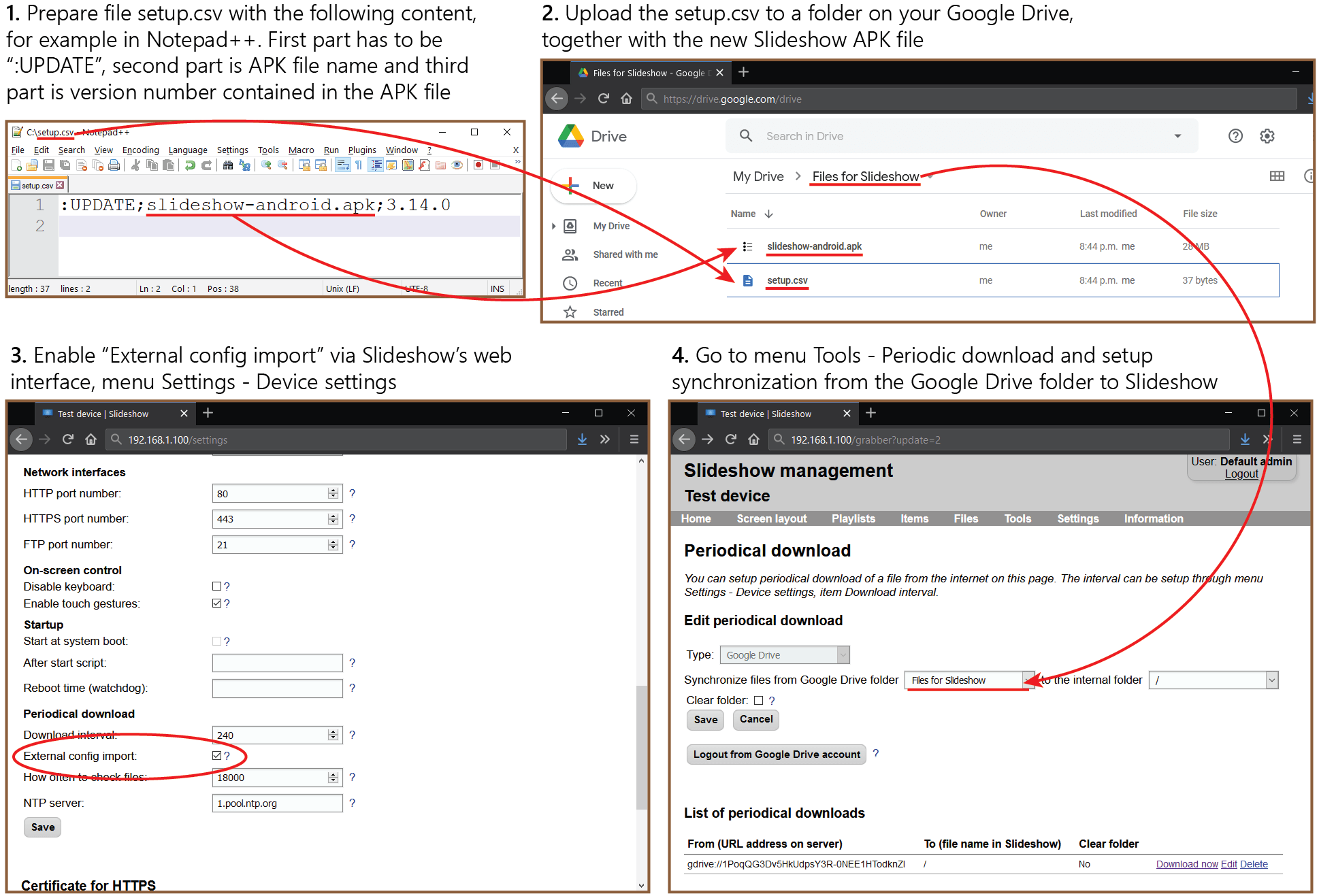 Diagram of remote application update through Google Drive