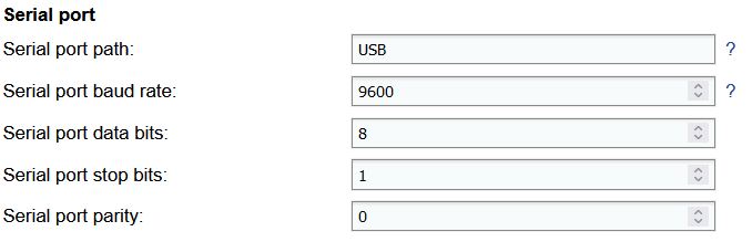 Configuration of serial port in Device settings