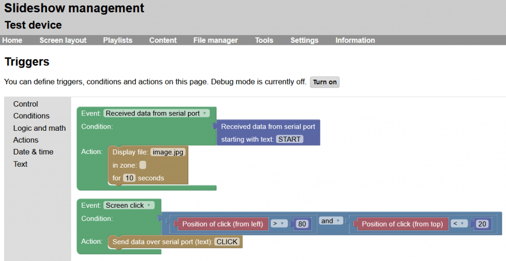 Sample serial port trigger