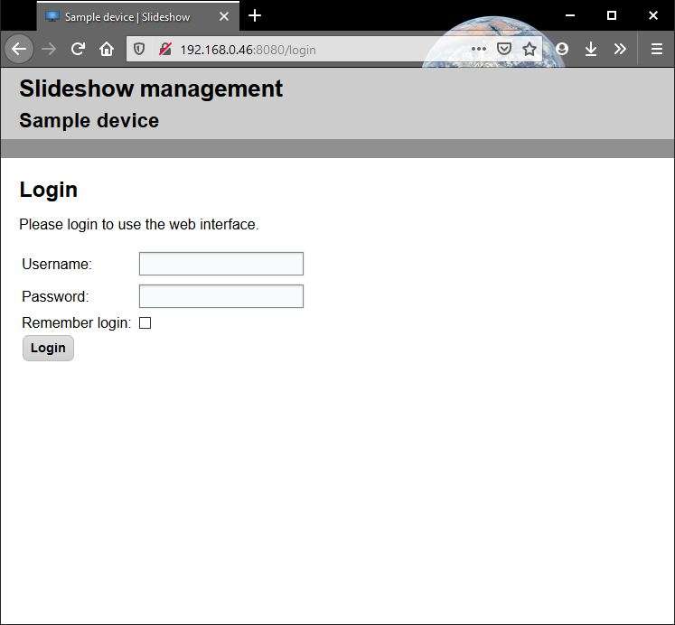 Web interface - login page