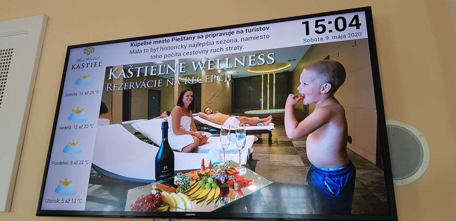 Detail of the TV in the reception area