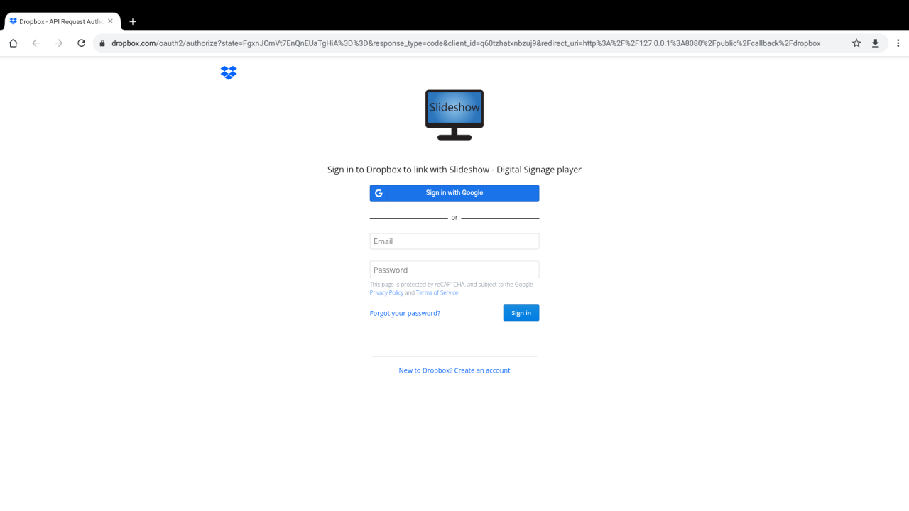 android dropbox login