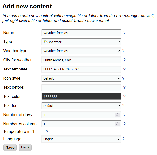Dialog for editing content on the web interface